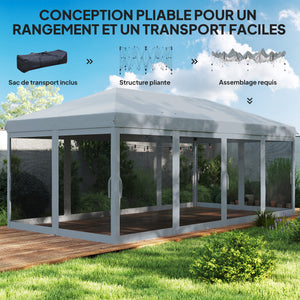 Tonnelle pliante tonnelle de jardin extérieure barnum pliant Pop-up pavillon de terrasse 6 x 3 m Anti-UV moustiquaires amovibles + Sac de Transport Gris