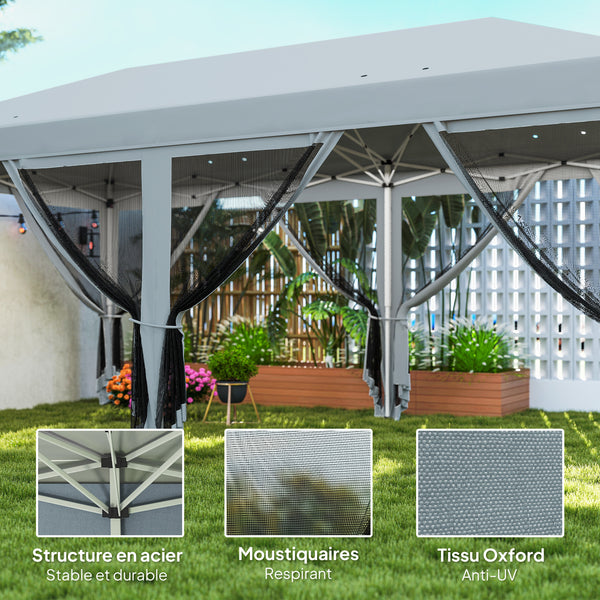 Tonnelle pliante tonnelle de jardin extérieure barnum pliant Pop-up pavillon de terrasse 6 x 3 m Anti-UV moustiquaires amovibles + Sac de Transport Gris