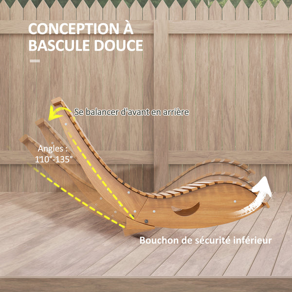 Chaise à bascule - Rocking chair d'extérieur jardin ergonomique avec siège à lattes et dossier haut en bois dim. 130L x 60l x 60H cm