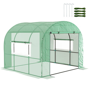 Serre de jardin serre tunnel de jardin 6m² PE Haute densité 135 g/m², avec 2 portes zippées enroulables 2 fenêtres en maille, pour toutes saisons, 300 x 300 x 200 cm, vert