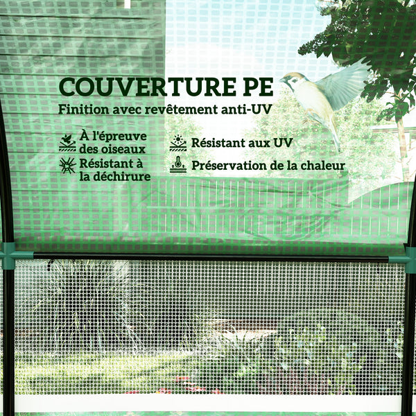 Serre de jardin serre tunnel de jardin 6m² PE Haute densité 135 g/m², avec 2 portes zippées enroulables 2 fenêtres en maille, pour toutes saisons, 300 x 300 x 200 cm, vert
