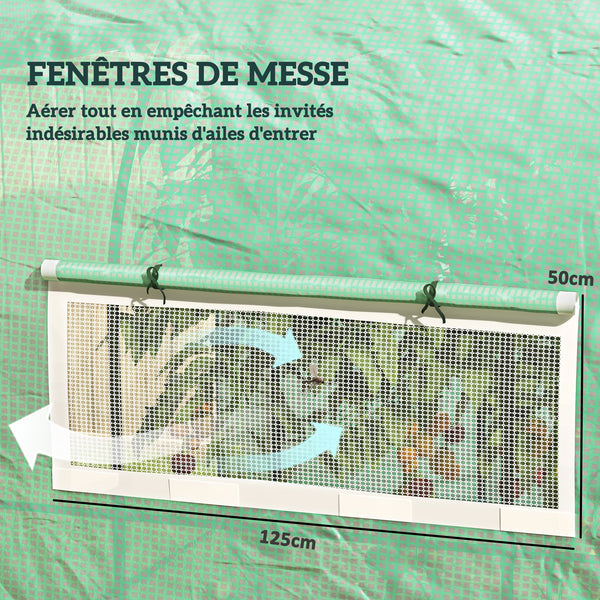 Serre de jardin serre tunnel de jardin 6m² PE Haute densité 135 g/m², avec 2 portes zippées enroulables 2 fenêtres en maille, pour toutes saisons, 300 x 300 x 200 cm, vert
