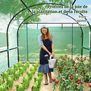 Serre de jardin serre tunnel de jardin 6m² PE Haute densité 135 g/m², avec 2 portes zippées enroulables 2 fenêtres en maille, pour toutes saisons, 300 x 300 x 200 cm, vert