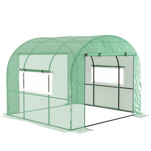 Serre de jardin serre tunnel de jardin 6m² PE Haute densité 135 g/m², avec 2 portes zippées enroulables 2 fenêtres en maille, pour toutes saisons, 300 x 300 x 200 cm, vert