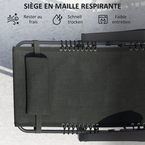 Lot de 2 bain de soleil, chaise longue pliante avec appuie-tête en textilène, transat jardin extérieur inclinable de plage camping piscine terrasse, 90 x 65 x 112 cm, noir