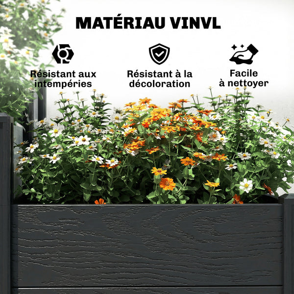 Jardinière surélevée, lit de jardin à 3 niveaux avec fond ouvert, carré potager de jardin pour fleurs, herbes, légumes, 120 x 80 x 64 cm, effet bois gris