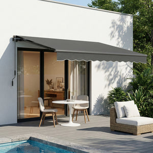 Store banne manuel 3,5x3m, auvent rétractable inclinaison réglable, manivelle, aluminium et polyester 280 g/m² protection UV résistance à l'eau, pour patio, balcon, terrasse, gris foncé