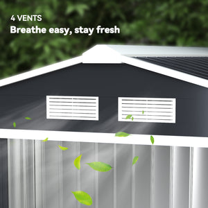 Abri de jardin en métal 2,77 m² cabane de jardin 213 x 130 x 185 cm cabanon rangement outils avec fondation, porte coulissante verrouillables et 4 aérations - gris foncé