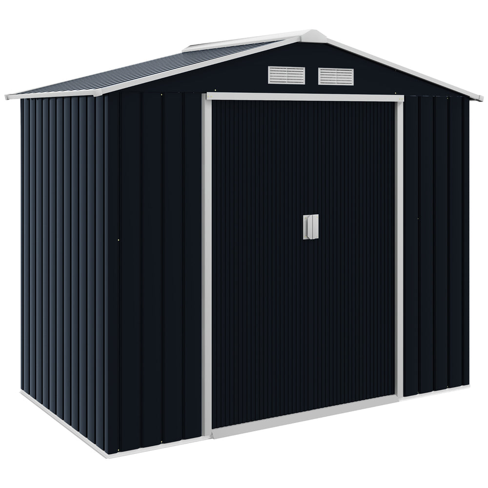 Abri de jardin en métal 2,77 m² cabane de jardin 213 x 130 x 185 cm cabanon rangement outils avec fondation, porte coulissante verrouillables et 4 aérations - gris foncé