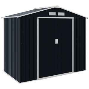 Abri de jardin en métal 2,77 m² cabane de jardin 213 x 130 x 185 cm cabanon rangement outils avec fondation, porte coulissante verrouillables et 4 aérations - gris foncé