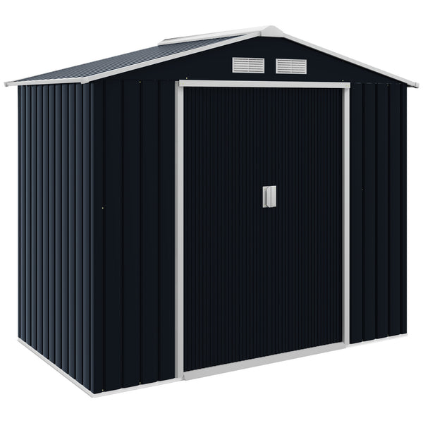 Abri de jardin en métal 2,77 m² cabane de jardin 213 x 130 x 185 cm cabanon rangement outils avec fondation, porte coulissante verrouillables et 4 aérations - gris foncé