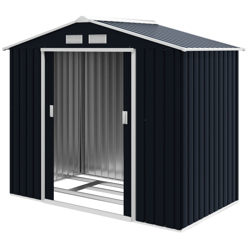Abri de jardin en métal 2,77 m² cabane de jardin 213 x 130 x 185 cm cabanon rangement outils avec fondation, porte coulissante verrouillables et 4 aérations - gris foncé