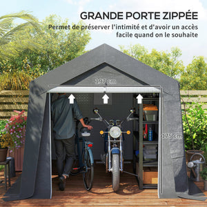 Abri de jardin, tente de stockage, 3 x 3 m, imperméable et anti-uv, cadre en acier galvanisé et grande porte, abri de vélo garage pour extérieur, gris foncé