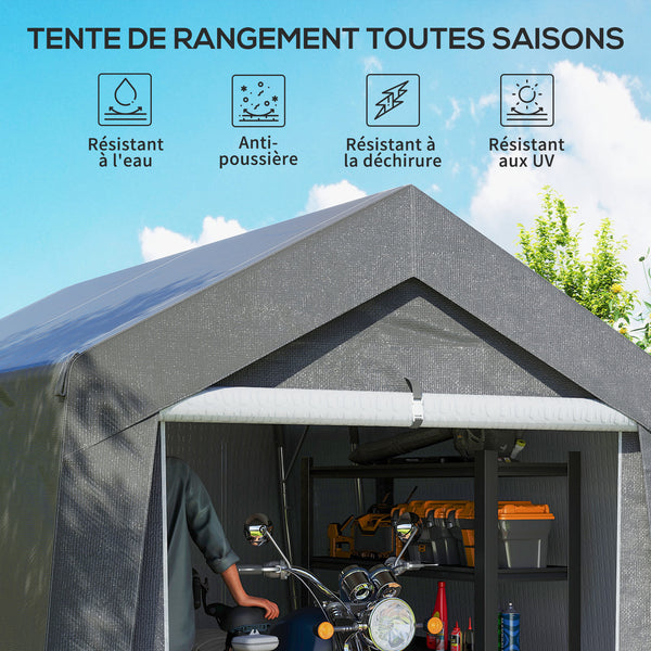 Abri de jardin, tente de stockage, 3 x 3 m, imperméable et anti-uv, cadre en acier galvanisé et grande porte, abri de vélo garage pour extérieur, gris foncé