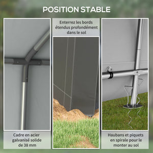 Abri de jardin, tente de stockage, 3 x 3 m, imperméable et anti-uv, cadre en acier galvanisé et grande porte, abri de vélo garage pour extérieur, gris foncé