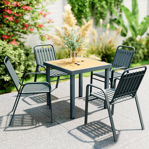 Lot de 4 chaises de jardin chaises empilables d'extérieur avec haut dossier et accoudoirs, cadre en acier pour jardin, piscine, terrasse, gris