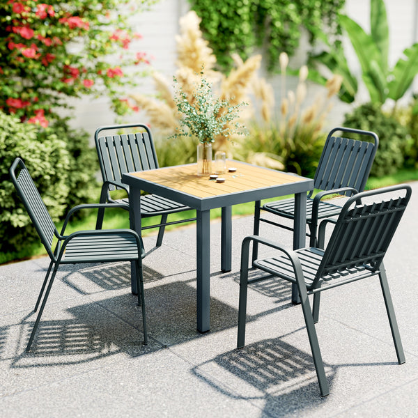 Lot de 4 chaises de jardin chaises empilables d'extérieur avec haut dossier et accoudoirs, cadre en acier pour jardin, piscine, terrasse, gris