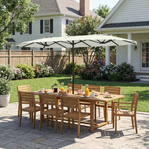 Parasol de jardin extérieur 459 x 266 cm, parasol double avec manivelle, polyester 180g/m², protection UV 50+, housse de protection inclus, pour patio, terrasse, crème