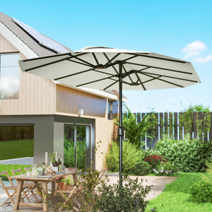 Parasol de jardin extérieur 459 x 266 cm, parasol double avec manivelle, polyester 180g/m², protection UV 50+, housse de protection inclus, pour patio, terrasse, crème