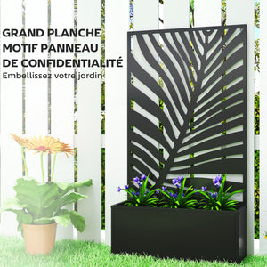 Jardinière avec treillis, bac à fleurs, lit surélevé avec brise-vue, pour plantes grimpantes, légumes, fleurs, métal, pour cour, jardin, balcon, 61 x 23 x 113 cm, noir