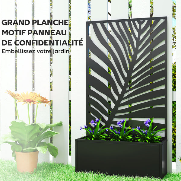 Jardinière avec treillis, bac à fleurs, lit surélevé avec brise-vue, pour plantes grimpantes, légumes, fleurs, métal, pour cour, jardin, balcon, 61 x 23 x 113 cm, noir