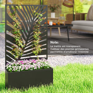 Jardinière avec treillis, bac à fleurs, lit surélevé avec brise-vue, pour plantes grimpantes, légumes, fleurs, métal, pour cour, jardin, balcon, 61 x 23 x 113 cm, noir