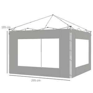 Lot de 2 panneaux latéraux de tente, barnum 295x195 cm, parois latérales de remplacement en tissu pour tonnelle de 6x3m ou 3x3 m, gris