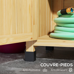 Table de rempotage table de jardinage style rustique avec placard et étagères et plateau galvanisé patins antidérapants en bois sapin pré-huilé dim. 90,5L x 41l x 124,5H cm jaune