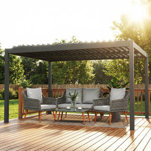 Pergola bioclimatique 4x3m, pergola aluminium, lames orientables, manivelle, système de drainage, tonnelle de jardin abri terrasse, résistante vent, protection soleil, imperméable, gris foncé