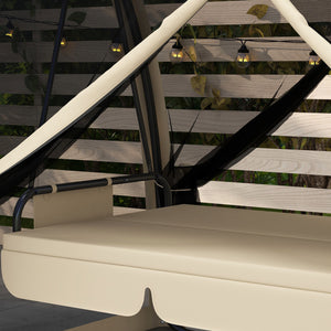 Balancelle de jardin convertible 3 places, balancelle d'extérieur avec auvent et coussins, filet avec fermetures éclair, poche, pour jardin, cour, beige