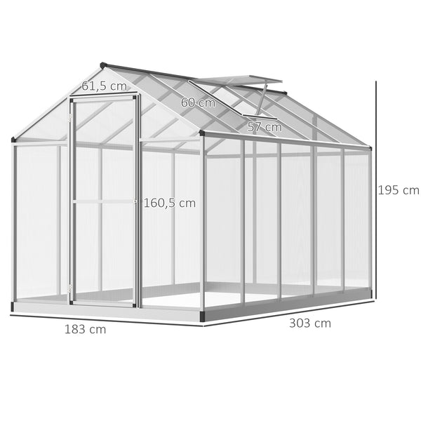 Serre de Jardin 3 x 2 m Aluminium Polycarbonate 5,5 m² Fondation Lucarne Porte loquet