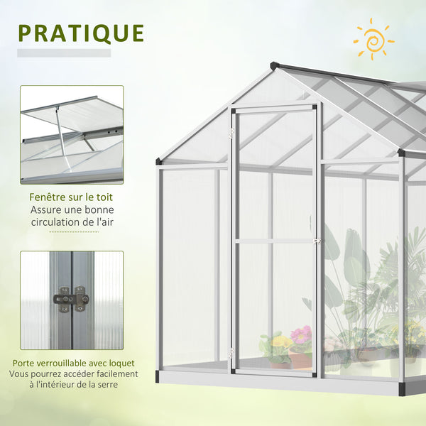 Serre de Jardin 3 x 2 m Aluminium Polycarbonate 5,5 m² Fondation Lucarne Porte loquet