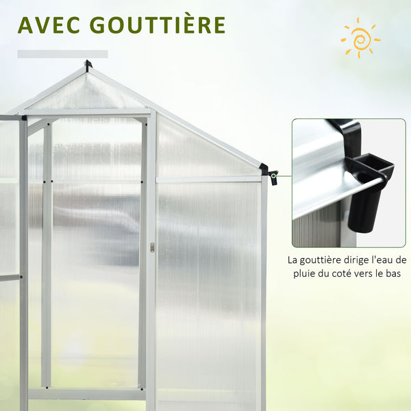 Serre de Jardin 3 x 2 m Aluminium Polycarbonate 5,5 m² Fondation Lucarne Porte loquet
