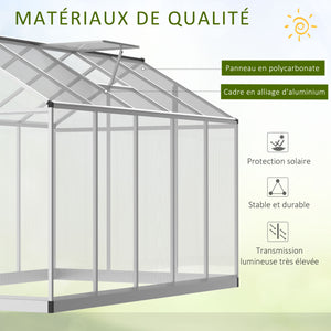 Serre de Jardin 3 x 2 m Aluminium Polycarbonate 5,5 m² Fondation Lucarne Porte loquet