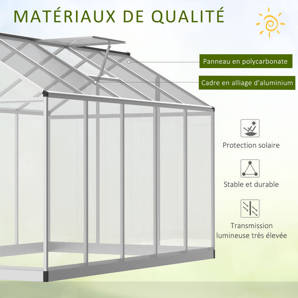 Serre de Jardin 3 x 2 m Aluminium Polycarbonate 5,5 m² Fondation Lucarne Porte loquet