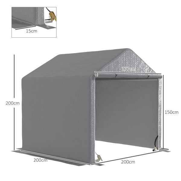 Abri de jardin 2 x 2 x 2 m abri vélo extérieur avec cadre en acier galvanisé, imperméable et résistant aux UV, tente de stockage pour vélo, moto, outils - gris