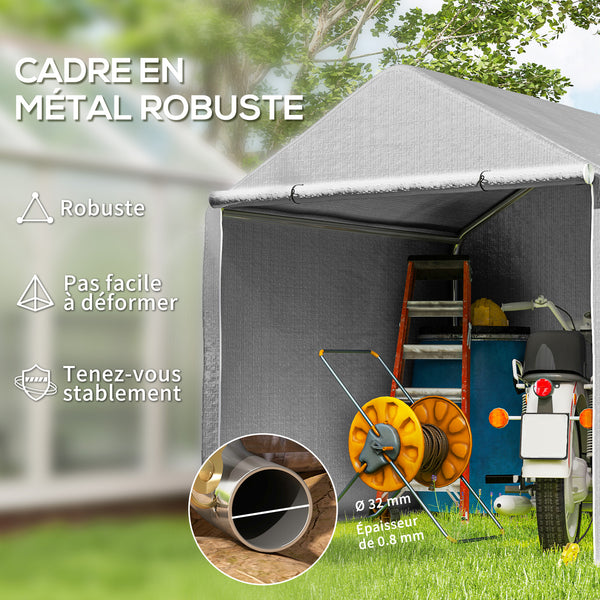 Abri de jardin 2 x 2 x 2 m abri vélo extérieur avec cadre en acier galvanisé, imperméable et résistant aux UV, tente de stockage pour vélo, moto, outils - gris