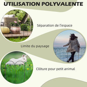 Lot de 5 clôtures de jardin décoratives en métal avec ornements - 305 x 79,5 cm noir