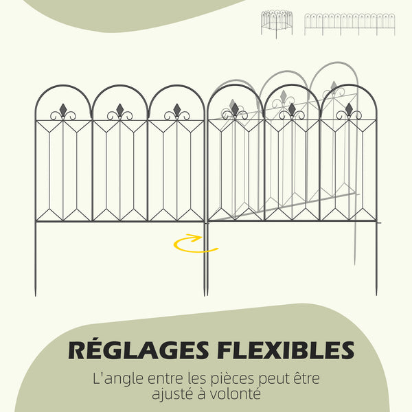 Lot de 5 clôtures de jardin décoratives en métal avec ornements - 305 x 79,5 cm noir