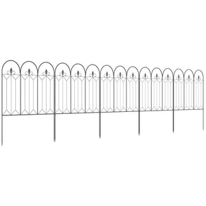 Lot de 5 clôtures de jardin décoratives en métal avec ornements - 305 x 79,5 cm noir
