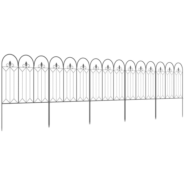 Lot de 5 clôtures de jardin décoratives en métal avec ornements - 305 x 79,5 cm noir