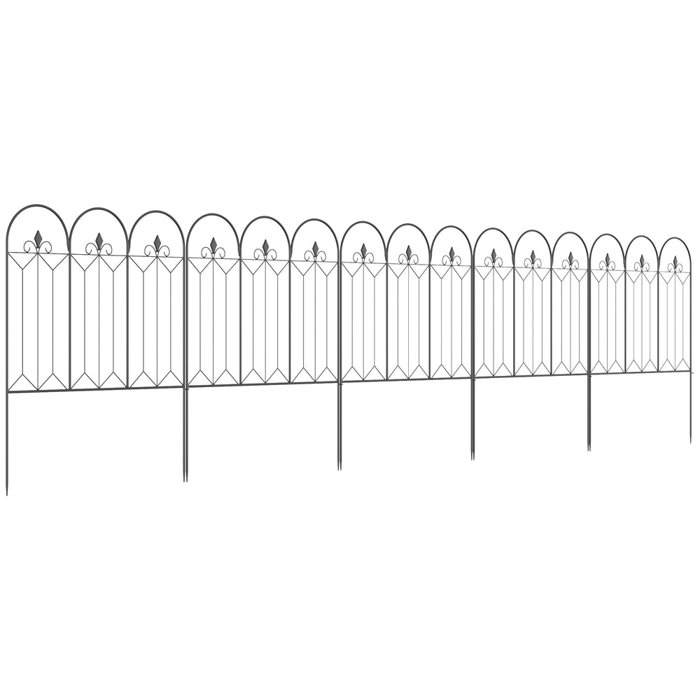 Lot de 5 clôtures de jardin décoratives en métal avec ornements - 305 x 79,5 cm noir