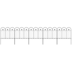 Lot de 5 clôtures de jardin décoratives en métal avec ornements - 305 x 79,5 cm noir