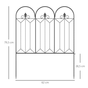 Lot de 5 clôtures de jardin décoratives en métal avec ornements - 305 x 79,5 cm noir