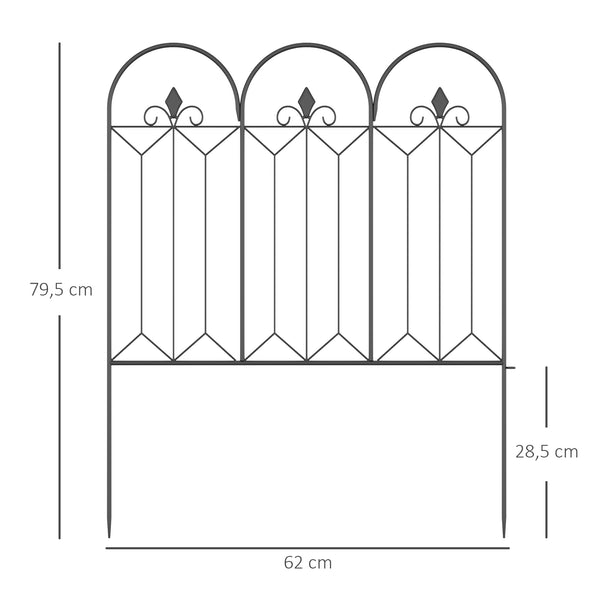 Lot de 5 clôtures de jardin décoratives en métal avec ornements - 305 x 79,5 cm noir