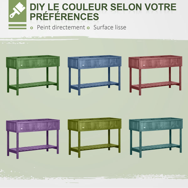 Jardinière sur Pieds carré Potager avec étagère dim. 110L x 46l x 76H cm 8 Compartiments & Inserts d'irrigation Bois de Sapin