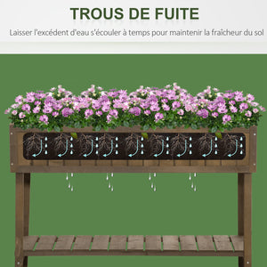 Jardinière sur Pieds carré Potager avec étagère dim. 110L x 46l x 76H cm 8 Compartiments & Inserts d'irrigation Bois de Sapin