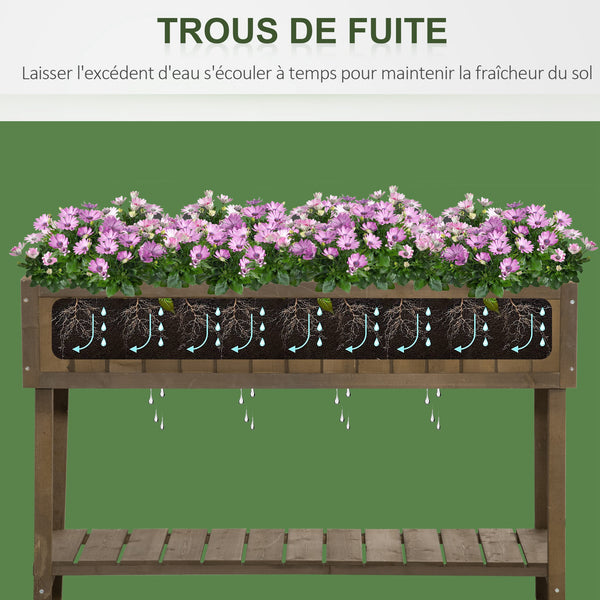 Jardinière sur Pieds carré Potager avec étagère dim. 110L x 46l x 76H cm 8 Compartiments & Inserts d'irrigation Bois de Sapin