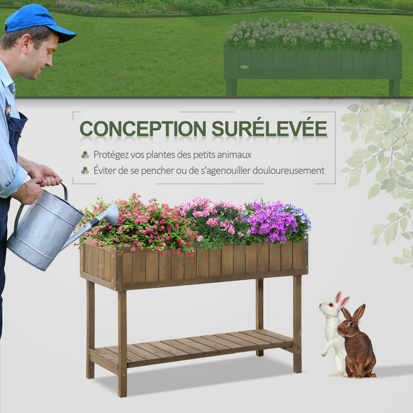 Jardinière sur Pieds carré Potager avec étagère dim. 110L x 46l x 76H cm 8 Compartiments & Inserts d'irrigation Bois de Sapin
