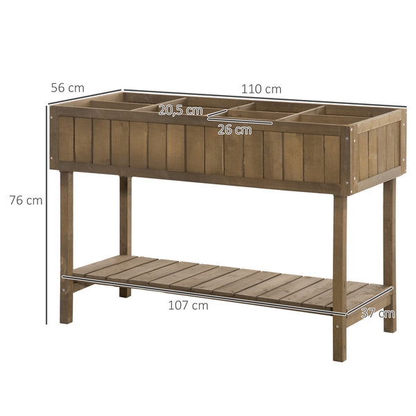 Jardinière sur Pieds carré Potager avec étagère dim. 110L x 46l x 76H cm 8 Compartiments & Inserts d'irrigation Bois de Sapin